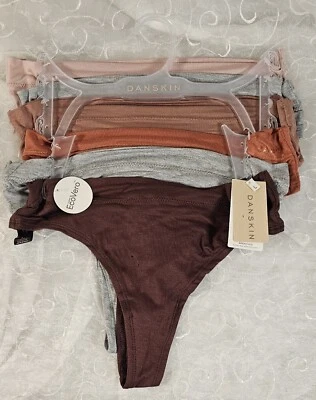 Danskin 6 Thongs L Soft Stretch Asst Solid incl Brown Tan Gray DS3457 SHIPS FREE - Image 1 of 3