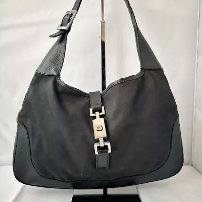 Bolso de Hombro Gucci Jackie Negro Plata Nylon Cuero ¡Auténtico! Foto 1 de 4