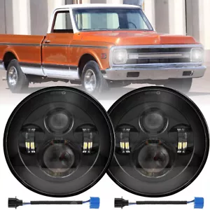 Pair 7inch Round LED Headlights Halo DRL Light for Chevy C10 C20 Pickup Nova - Picture 1 of 7