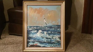 SIGNED Morris Katz oil painting 1984 Ocean seagull original frame - Picture 1 of 4