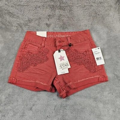 Vanilla Star Mid Rise 3" shortie shorts Terrra Cota lace raw hem womens size 0 - Image 1 of 4