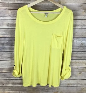Splendid Crew Neck Long Sleeve Tee With Roll Up Tabs Yellow Stretch Sz L - Picture 1 of 5