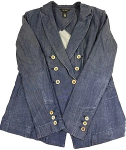 White House Black Market Chambray Denim Trophy Blazer Jacket Size 8 Black - Picture 1 of 7