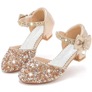 Girls Sandals Sequins Champagne Toddler Little Size 11 Closed Toe High Heels ... - Picture 1 of 8