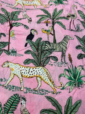 Indian Hand Block Printed Handmade Cotton Natural Print Dress Fabric By 5 Yard - Image 1 of 4