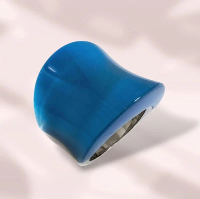 Anillo de acero inoxidable para mujer con auténtico cuarzo ojo de gato *Anillo exagerado Foto 1 de 4