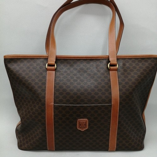 [U CELINE Macadam Tote Bag PVC Pelle Grande Marrone 47x30cm Autentica Giappone