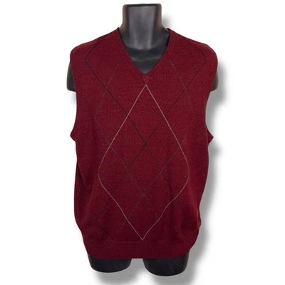 Chaleco Suéter Vintage Grande Geoffrey Beene Rojo Borgoña Argyle Academia Foto 1 de 4