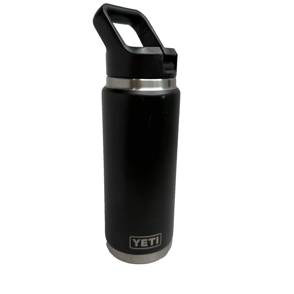 Botella de acero inoxidable aislada al vacío YETI Rambler 26 oz con tapa de chug - negra usada en excelente estado Foto 1 de 4