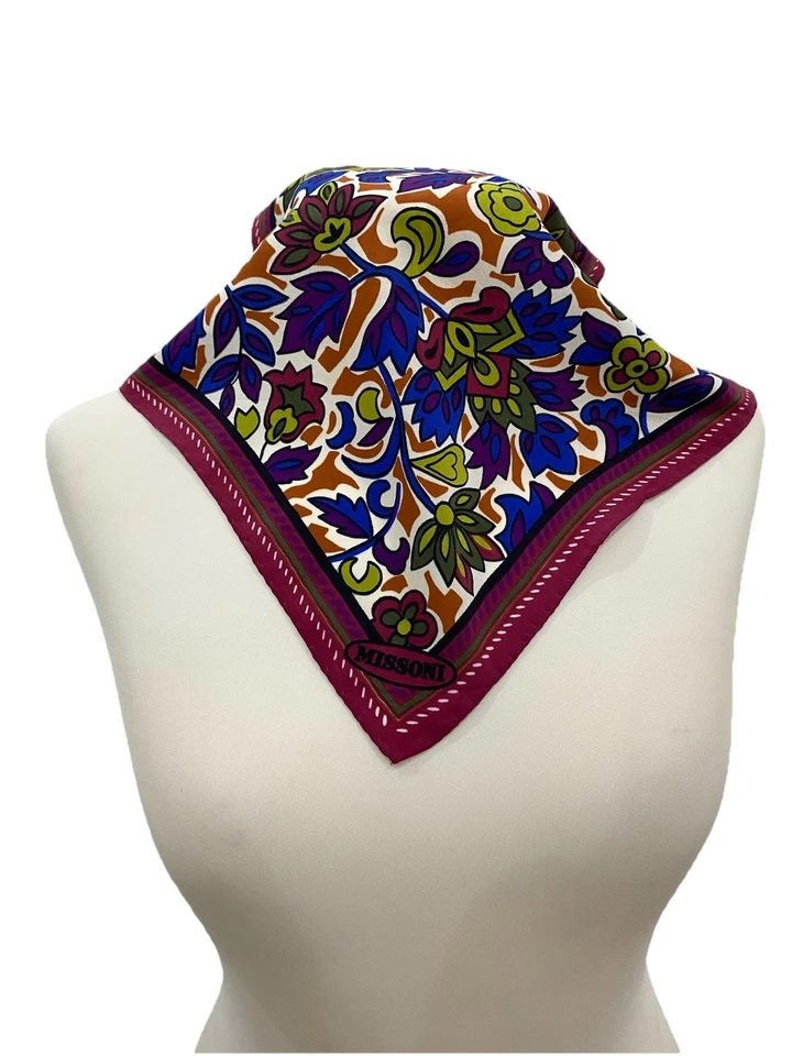 S9#MISSONI Vintage Floral Multicolor Silk Scarf 12 Inch - Image 1 of 4