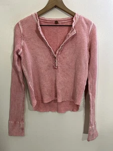 Y2K Free People FP One Colt Waffle Knit Henley S Bohemian Thermal Festival - Picture 1 of 14