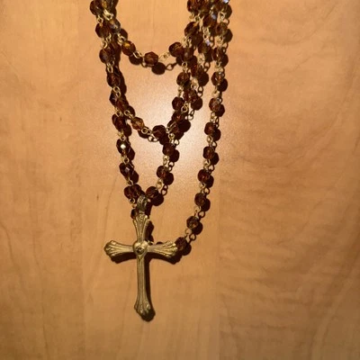 Virgin святых и ангелов многоярусный крест ожерелье. Гранат. - Изображение 1 из 4