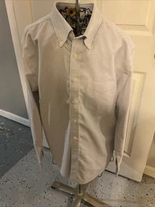 LL Bean Men's Medium Button Down Blue White Striped Shirt 115.5- 34 Trim Fit D49 - Picture 1 of 8