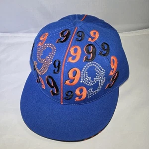 Vintage Gino Green Global Mütze Y2K Rapper Hip Hop blau orange tailliert Größe 7 1/4 - Bild 1 von 5