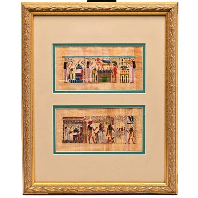 Pintura papiro díptico retrato jeroglíficos antiguos firmados originales egipcios Foto 1 de 4