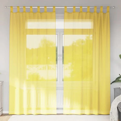 Voile Curtains with Loops 2 pcs Yellow 140x225 cm vidaXL - Image 1 of 4