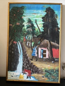 Haitianisches Gemälde signiert YVON Rahmen Maße: 24x17 - Bild 1 von 9