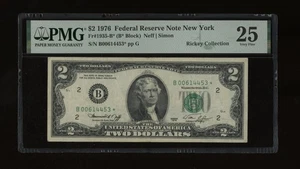 DBR 1976 $2 FRN New York STAR Fr. 1935-B* PMG 25 Serial B00614453* - Picture 1 of 2