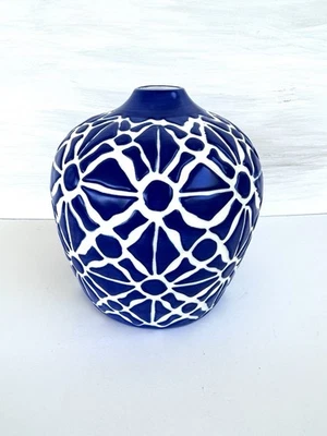 Unique Modern Ceramic Vase Blue & White  Geometric Pattern –  Home Decor Accent - Image 1 of 4