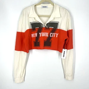 Daydreamer New York City 77 Rugby Polo Long Sleeve Crop Top NWT - Picture 1 of 6