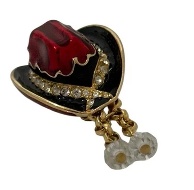 Swarovski Western Hat Brooch Red Crystal Dangles Gold-Tone Signed 1.25" - Image 1 of 4