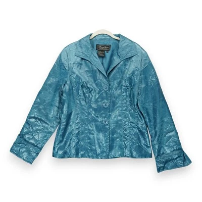 Terry Lewis Classic Luxuries Jacket Women's Size Large Blue Crocodile Pattern - Image 1 of 4