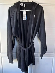Adidas Originals Hooded Dress Womans Lg Tie Front Dark Grey Robe Style Hip Hop - Picture 1 of 17