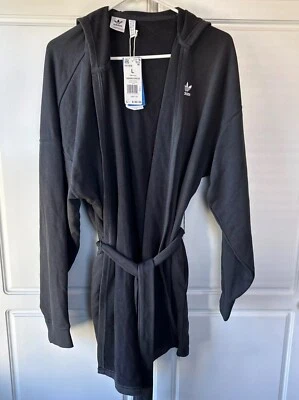 Adidas Originals Hooded Dress Womans Lg Tie Front Dark Grey Robe Style Hip Hop - Image 1 of 4
