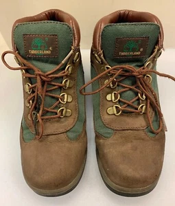 Timberland Boys 6 US Field Boots Brown Leather Olive Fabric 16937 - Picture 1 of 12