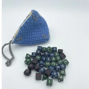 39 Pc Dice Set Dungeons & Dragons RPG Tabletop Gaming Accessories Crochet Bag - Picture 1 of 6