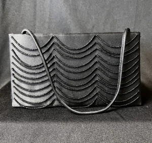 Victoria's Secret Beaded Black Evening Clutch Purse Bag Satin Strap Cocktail - Picture 1 of 11