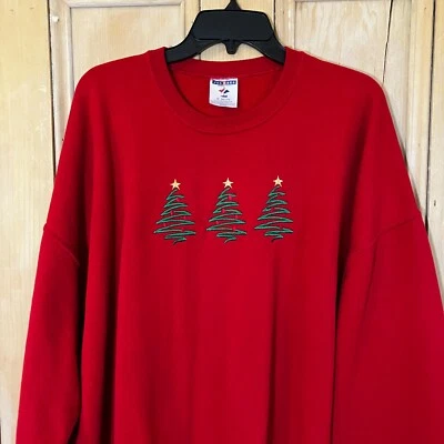 JERZEES Womens Vintage 90s Christmas Tree Deco Holiday Sweatshirt 3X Red XM EXC - Image 1 of 4