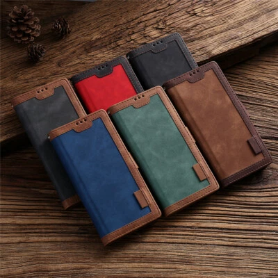 Matt Retro Splicing Wallet Phone Case Cover For Huawei P30 P40 Y5 Y6 Y7 P Smart - Image 1 of 4