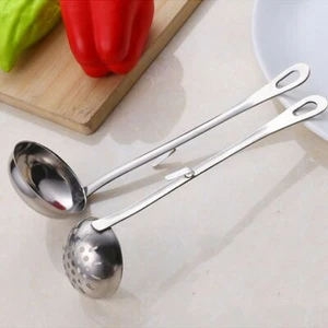 Steel Multifunction Dinnerware Soup Ladle Tableware Serving Spoon Slotted Scoop - Foto 1 di 14