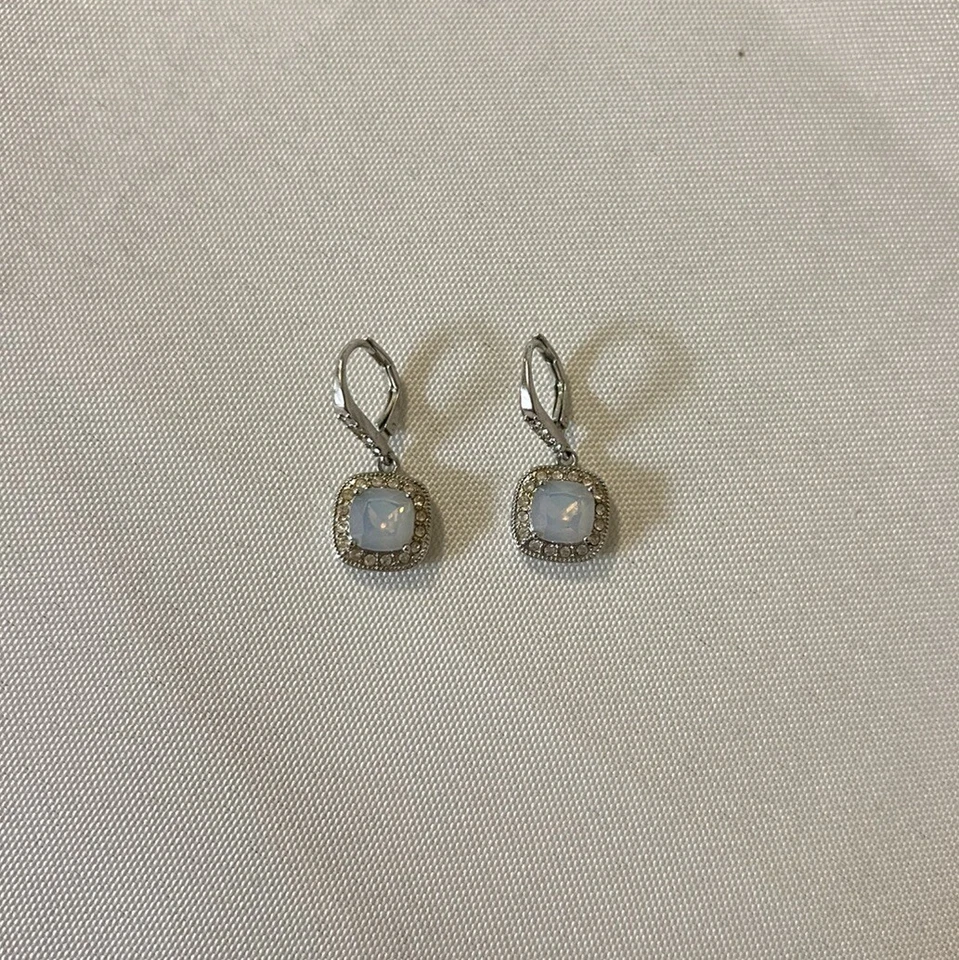 Lia Sophia Silver Toned Square Dangle Earrings With Light Blue Center Stone  - Image 1 of 4