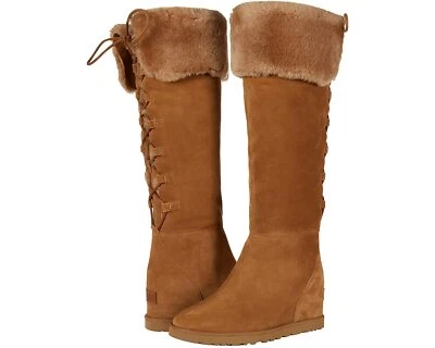 NIB UGG Women's Femme Over The Knee Lace Up Suede Shearling Boots Chestnut 11 - Image 1 of 4