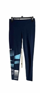 Under Armour Leggings Girls Sz YXL Navy Stretch Logo Printed Design Active Wear - Picture 1 of 4