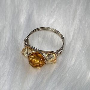 Topaz Crystal Artisan Wire wrap Sterling Silver Ring Size 7.5