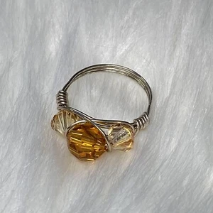 Topaz Crystal Artisan Wire wrap Sterling Silver Ring Size 7.5 - Picture 1 of 7