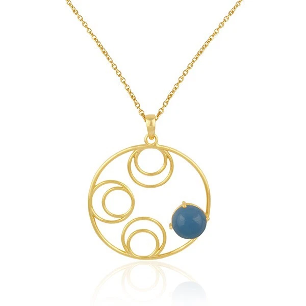 Delicado y minimalista collar colgante en forma circular en joyería de calcedonia azul Foto 1 de 3