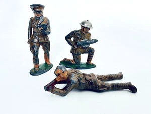 Vintage Manoil Barclay US Toy Lead Soldiers Lot Of 3 Sniper, Mortar, Reading - Picture 1 of 10