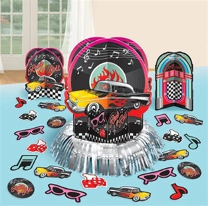 KIT DE DECORACIÓN DE MESA ROCK AND ROLL DÉCADA DE 1950 SUMINISTROS DE FIESTA CENTROS DE PIEZAS 23 piezas - Imagen 1 de 1