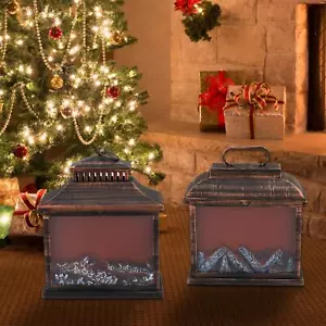 Flameless Fireplace Lantern Simulation Fireplace Lamp Flickering Ornaments Log - Picture 1 of 13