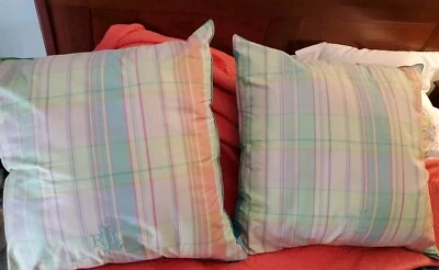 Juego 2 Almohadas Ralph Lauren Pastel Cuadros Soporte Almohada/Tiro Decorativo 24 x 24" Foto 1 de 4