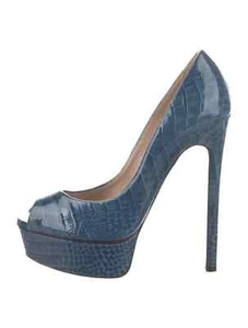 CASADEI Blue Patent Leather Animal Print Platform Pumps Size 5 Good Condition - Picture 1 of 5