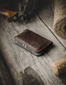 Funda billetera de cuero para tarjetas de crédito de negocios de cuero marrón lana tarjeta de fieltro - Imagen 1 de 15