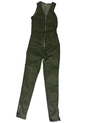 GUESS MAXINE ZIP-UP GREEN  WITH SLITS DENIM JUMPSUIT SIZE XS - Image 1 of 4