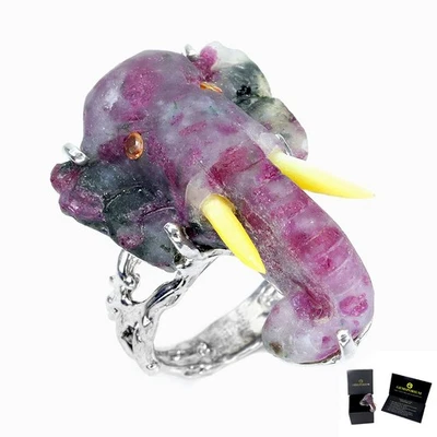 925 Sterling Silver Ring Ruby 43ct Elephant Carving Handmade Jewelry Size 8.5 - Image 1 of 4