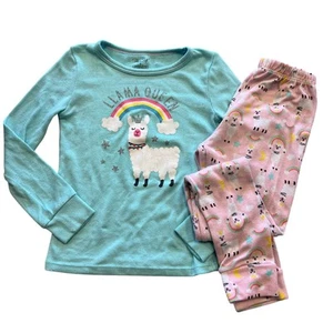 Girls Pink + Blue Llama Queen Long Sleeve Soft Pajama Set Size 8 - Picture 1 of 3