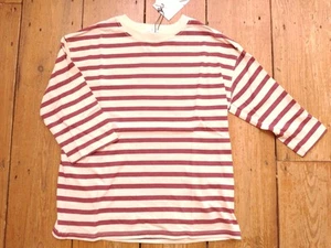 BNWT Kids Boys 3/4 Sleeve Breton Top Age 9 Cream / Burgundy Striped T-shirt - Picture 1 of 3